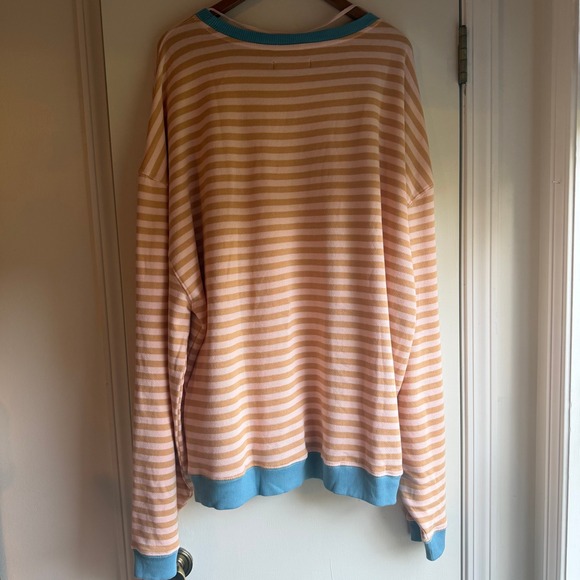 Free People We The Free Striped Oversized Pullover Sweatshirt Pink Tan Blue L - Picture 8 of 10